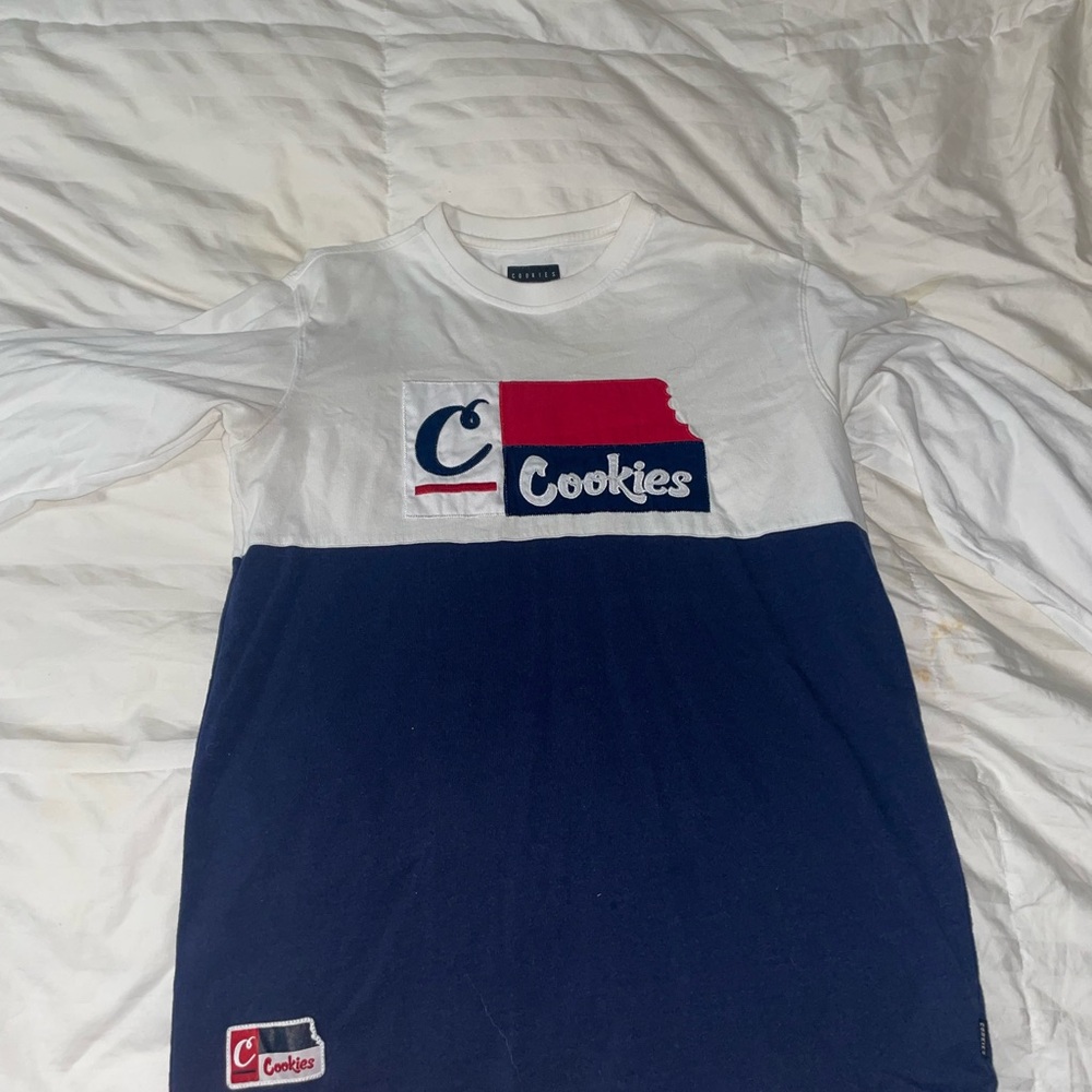 White and Blue Short Sleeve Tee with Sporty Design